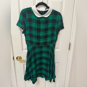 Allegra K Green Plaid Mini Dress with White Collar
